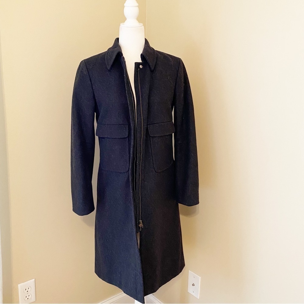 J. Crew Wool Blend Thinsulate Zip Front Charcoal Gray Long Coat - XS - Picture 2 of 14